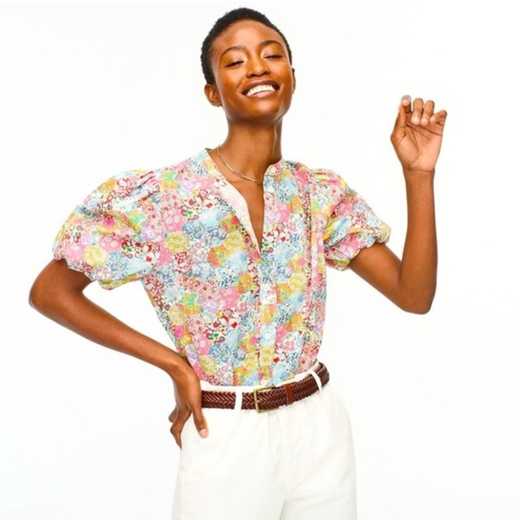 J. Crew Tops - J Crew Classic Fit Short Puff Sleeve Top in Liberty Patchwork Dream Floral